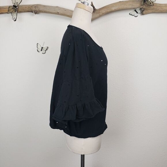 Zenobio holey distressed crop tee ruffle sleeve - Picture 4 of 6